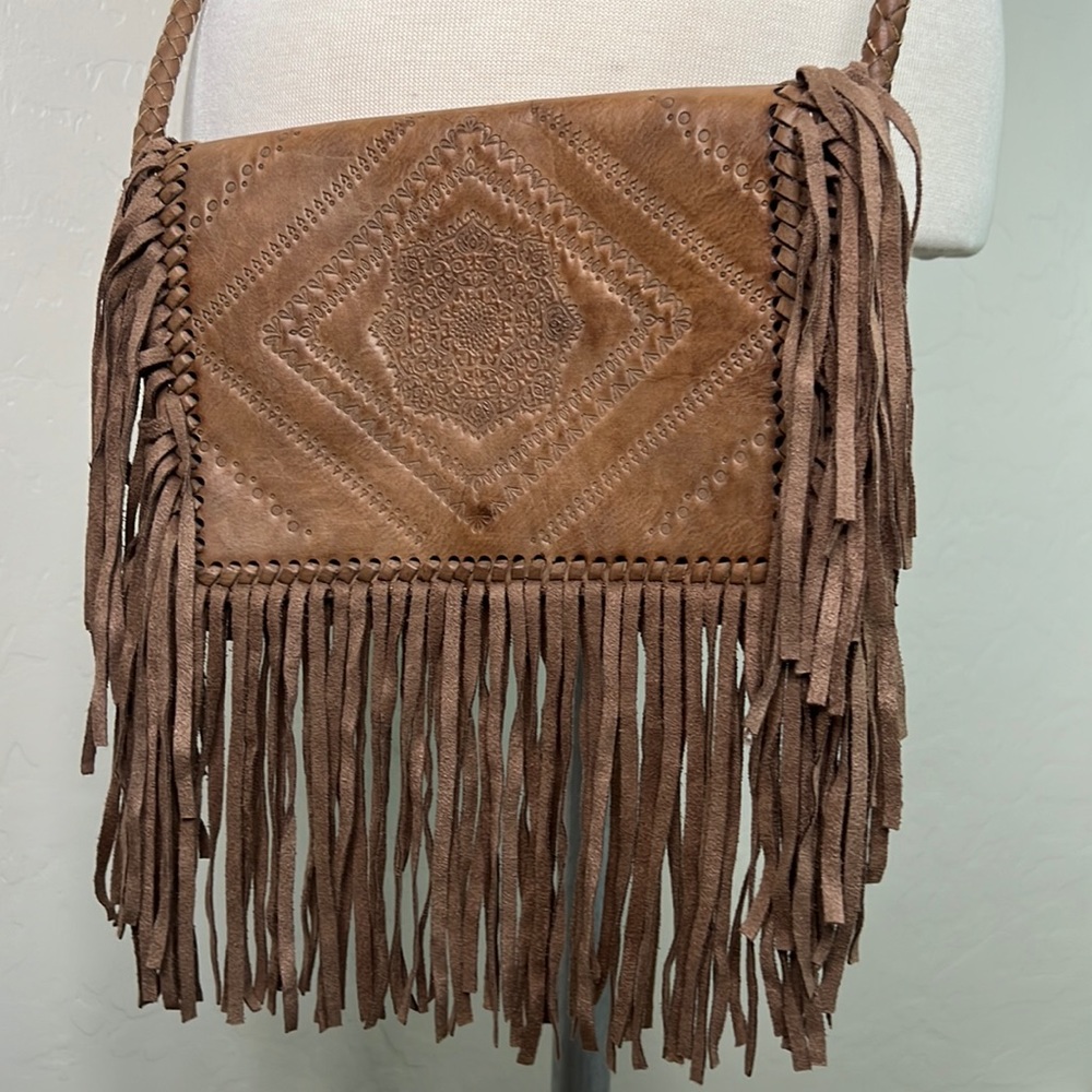 BCBGeneration Faux Brown leather fringe bag